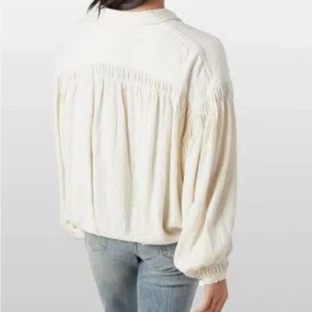 We The Free Ivory Rockaway Oversized Crop Shirt Medium - Picture 4 of 11